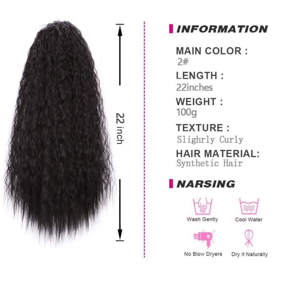 Drawstring Ponytails Dark Brown Wavy Hair Extension 22” Clip dark brown - Picture 6 of 7
